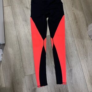 ALO -  Black and Orange/Coral Colorblock Leggings